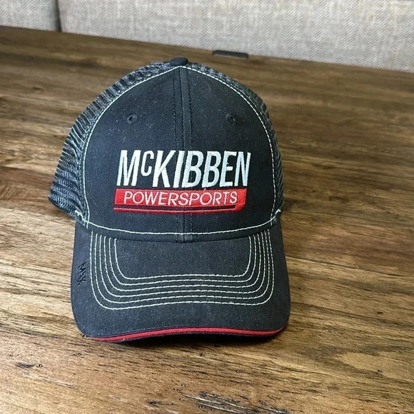 McKibben Powersports men’s ball cap hat velcro black/red max adjustable - Picture 2 of 7